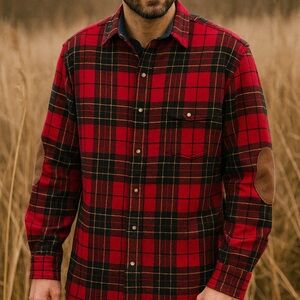 Pendleton Trail Shirt Brodie Tartan Wool Elbow Patch Button-Up Size L